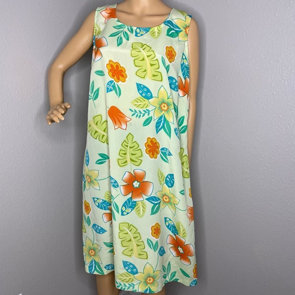 Vintage Studio C Plus Floral Lightweight Sleeveless Dress Green Orange Blue 16